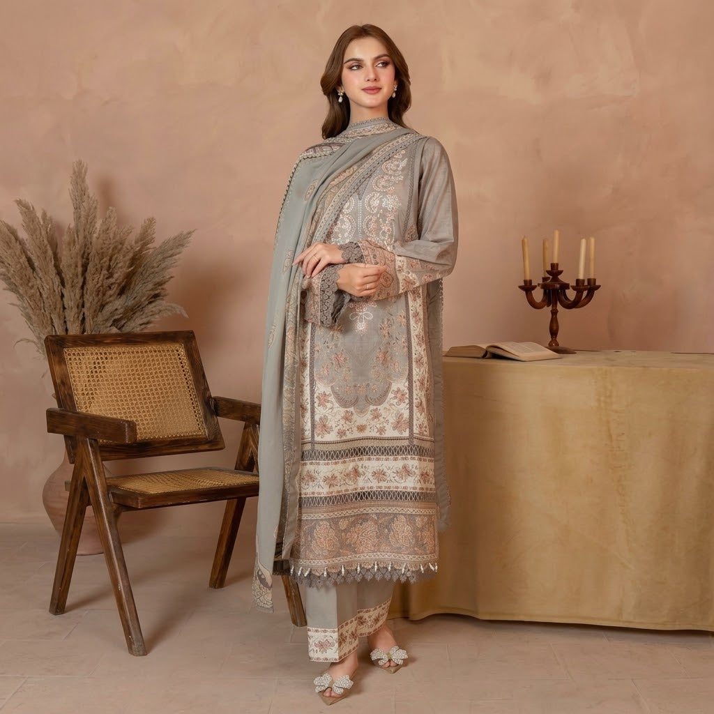 Meerak Stitched 3 piece Embroidered Suit - ILARIA
