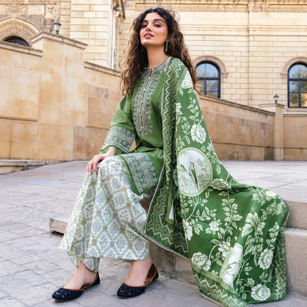 Meerak Stitched 3 piece Embroidered Suit - Elan