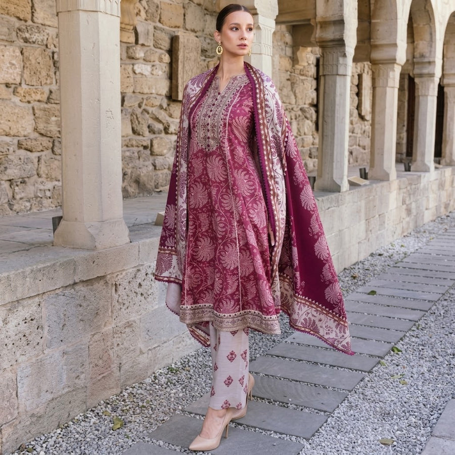 Meerak Stitched 3 piece Embroidered Suit - Amaris