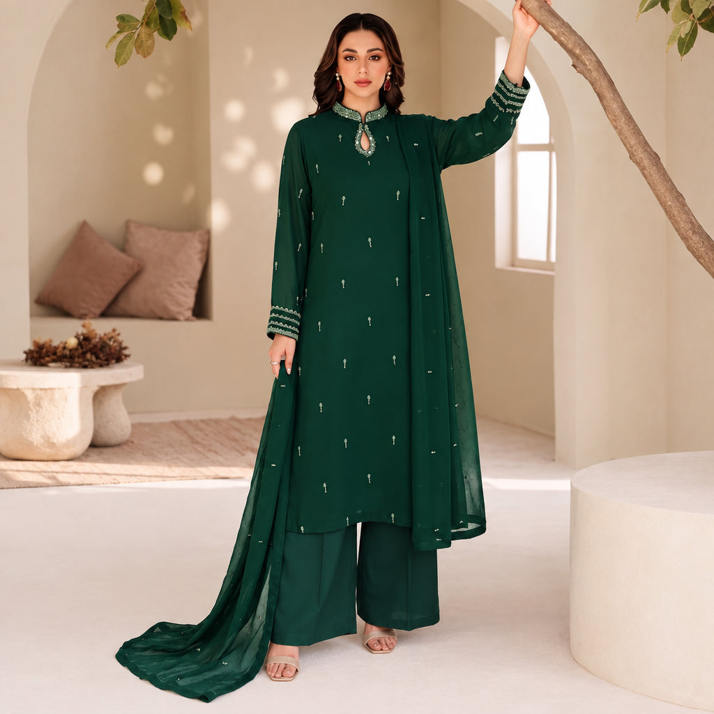 Laal Clothing 3 Piece Stitched Luxury Embroidered Suit - ILC-094