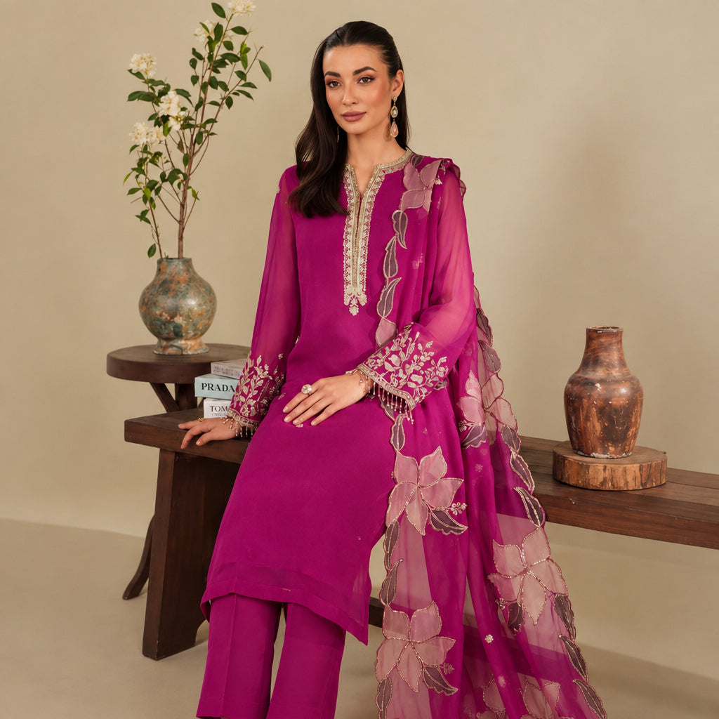 Laal Clothing 3 Piece Stitched Luxury Embroidered Suit - ILC-107
