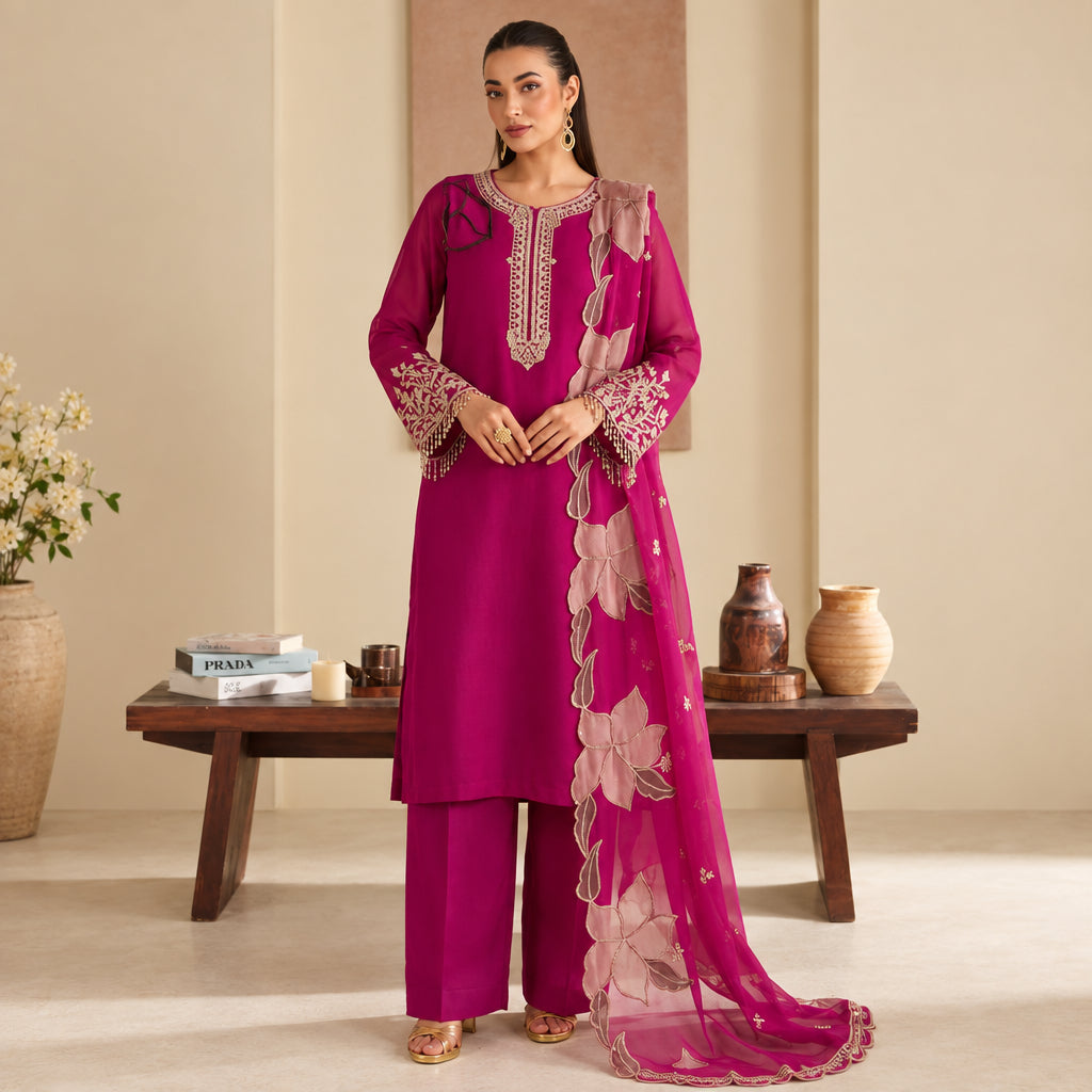 Laal Clothing 3 Piece Stitched Luxury Embroidered Suit - ILC-107