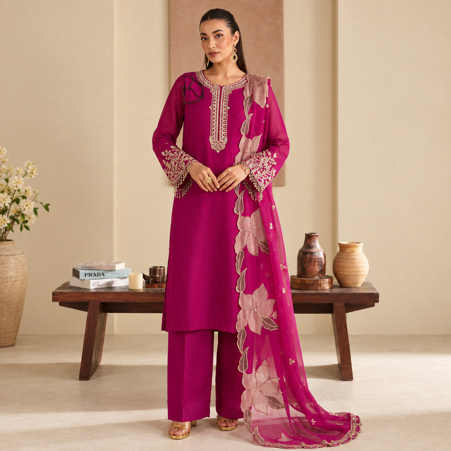Laal Clothing 3 Piece Stitched Luxury Embroidered Suit - ILC-107