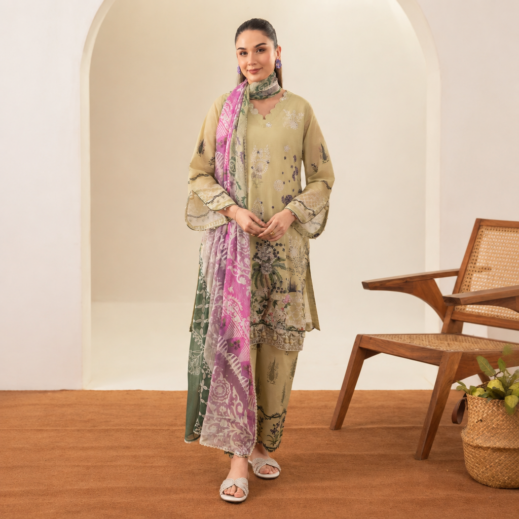 Meerak Stitched 3 piece Embroidered Suit - DL-04