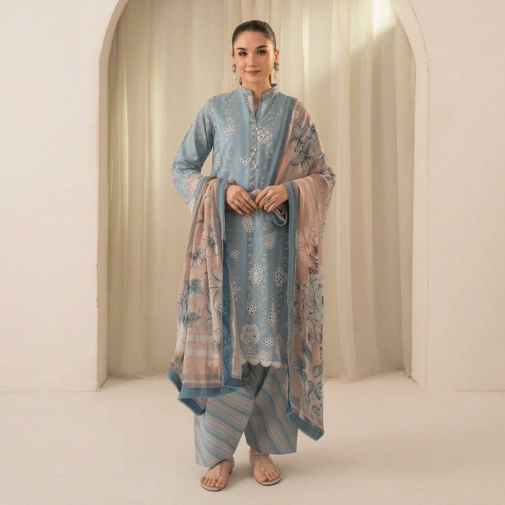 Meerak Stitched 3 piece Embroidered Suit - DL-02