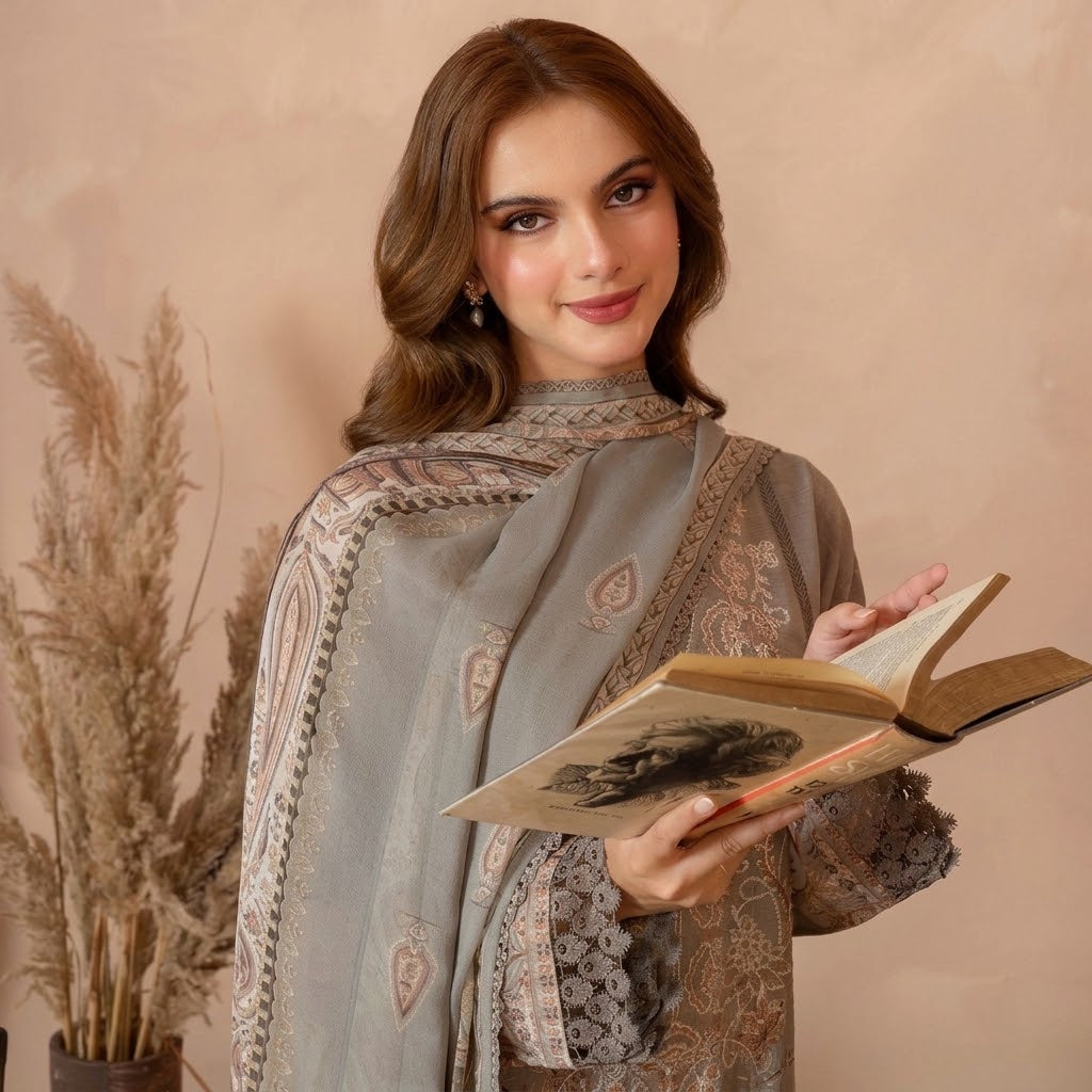 Meerak Stitched 3 piece Embroidered Suit - ILARIA