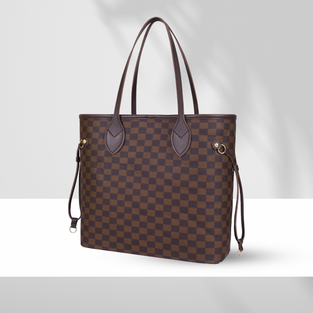 Lyana Checkered Tote Dark Brown