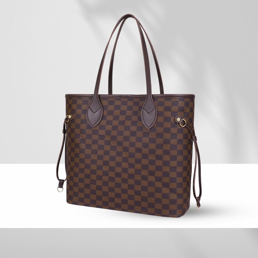 Lyana Checkered Tote Dark Brown