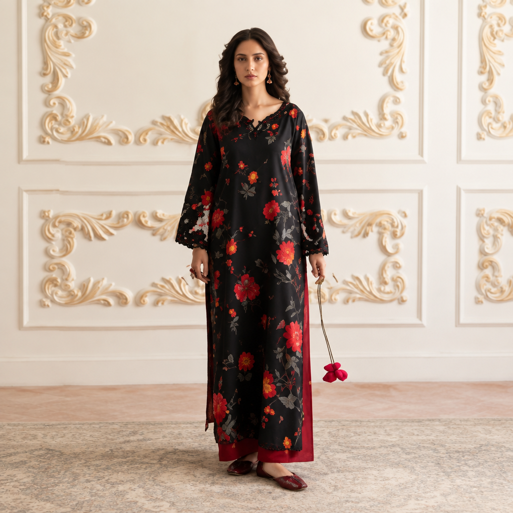 Reet Clothing 3 Piece Embroidered Stitched Suit - Zehra Noir