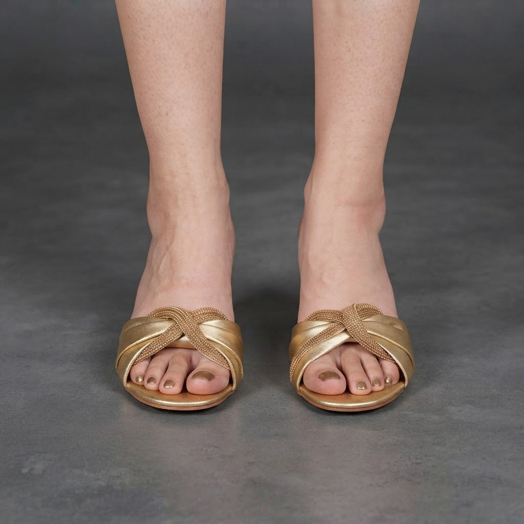 Lace Up Obsessed Gold Heel