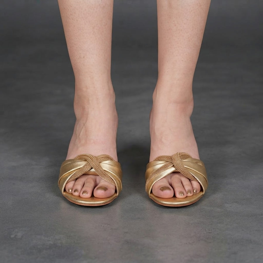 Lace Up Obsessed Gold Heel