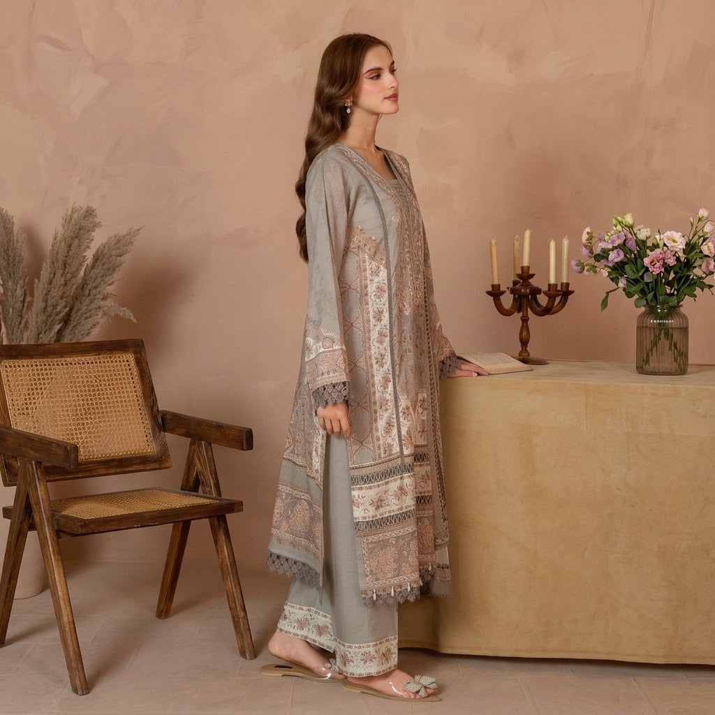 Meerak Stitched 3 piece Embroidered Suit - ILARIA