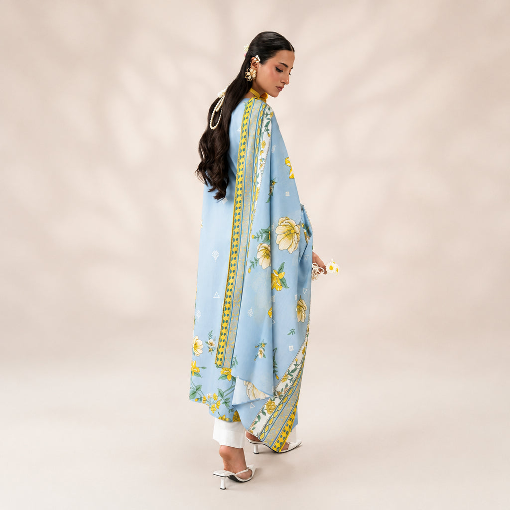 Divinely Crafted 3-Piece Stitched Amelie Powder Blue Floral Suit