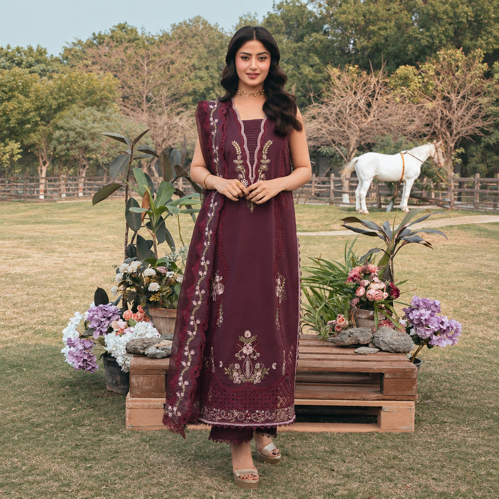 Izel Apparel 3 Piece Unstitched Embroidered Suit Anaya
