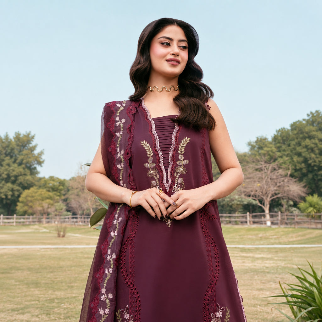 Izel Apparel 3 Piece Unstitched Embroidered Suit Anaya