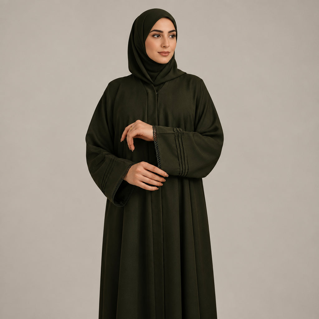 Basic Pleat Abaya Set | Dark Green