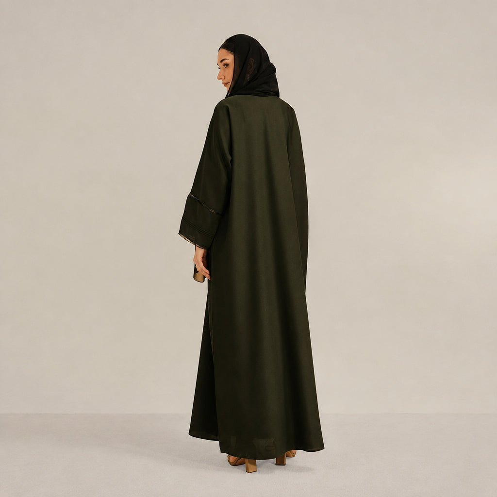 Basic Pleat Abaya Set | Dark Green