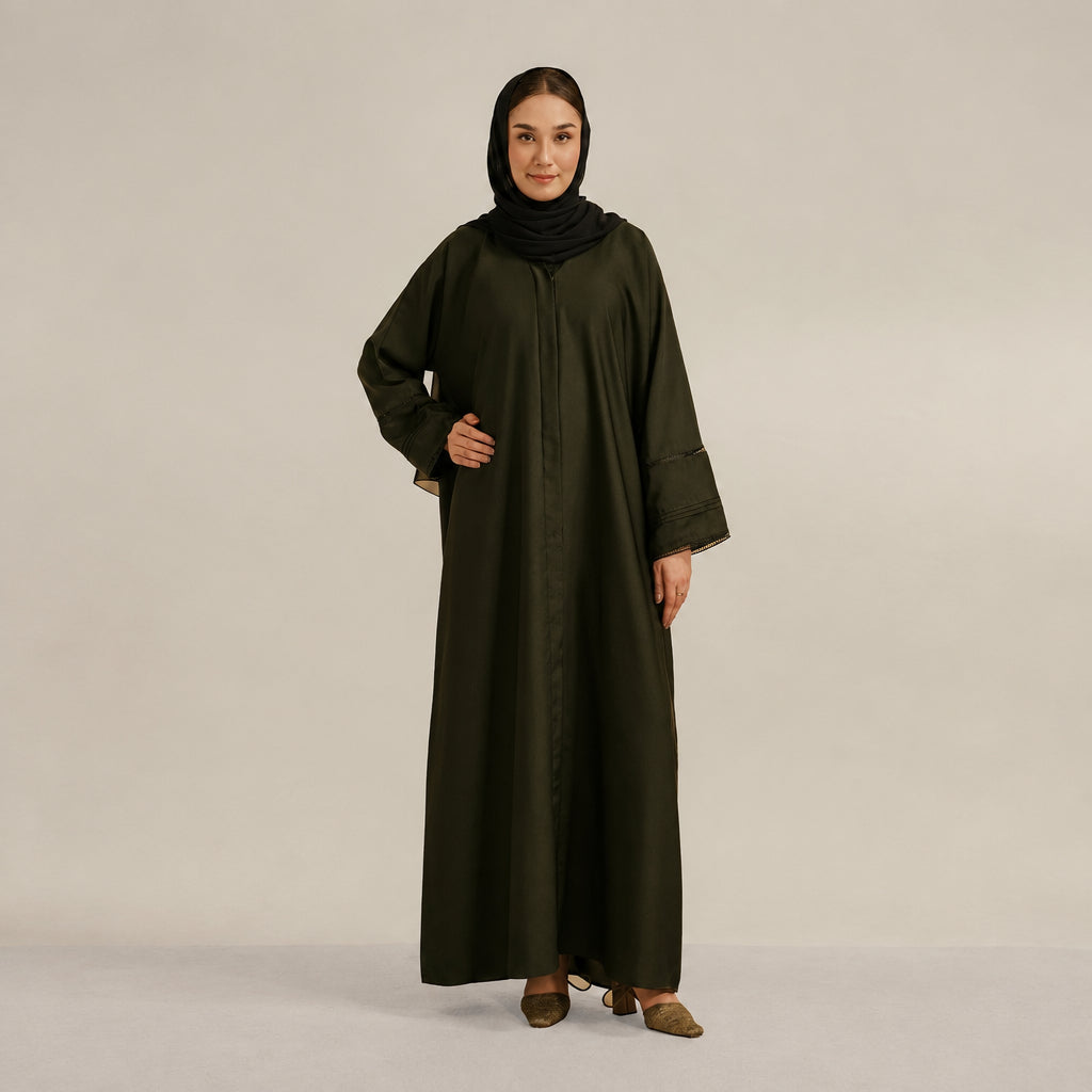 Basic Pleat Abaya Set | Dark Green