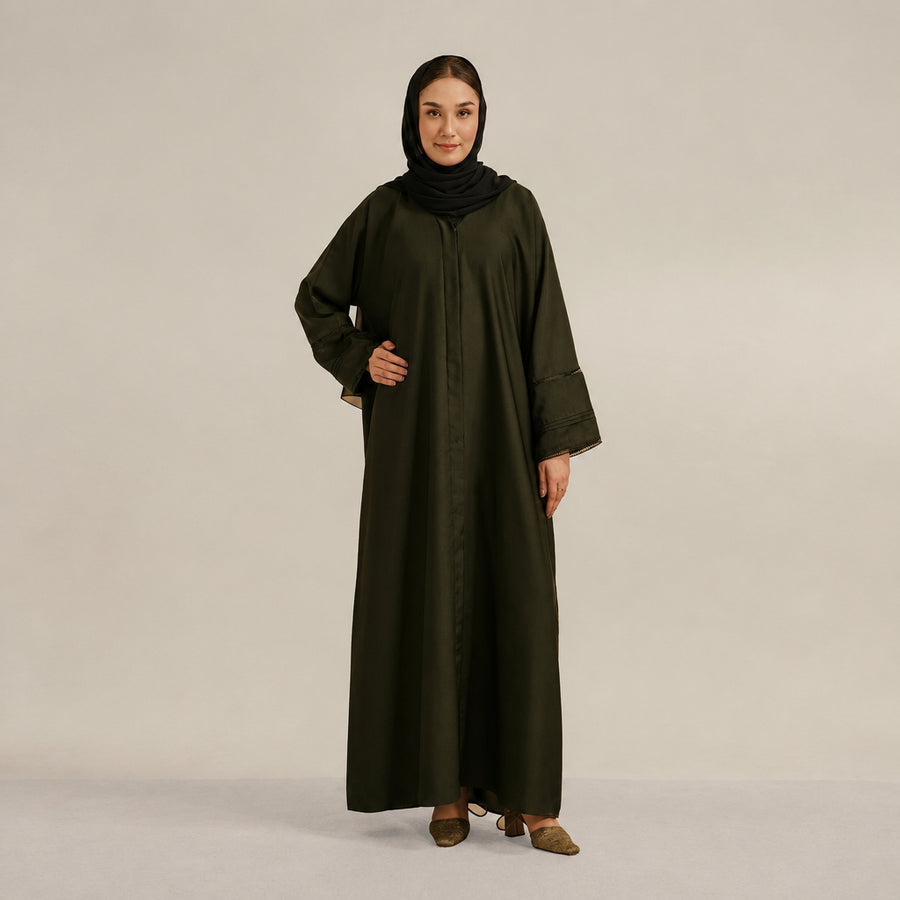 Basic Pleat Abaya Set | Dark Green
