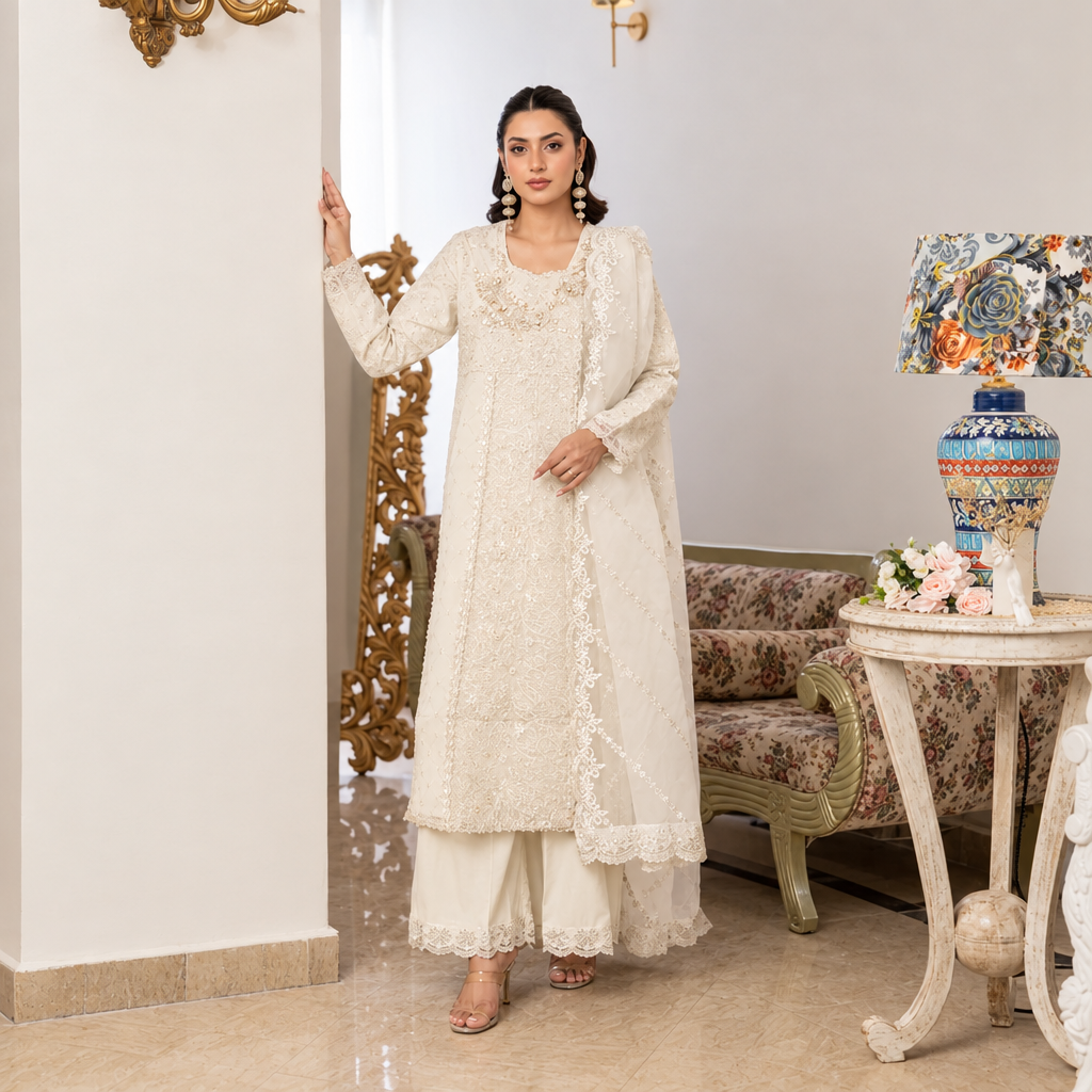 Manahil’s 3-Piece Stitched Luxury Wear Suit – Ivorette