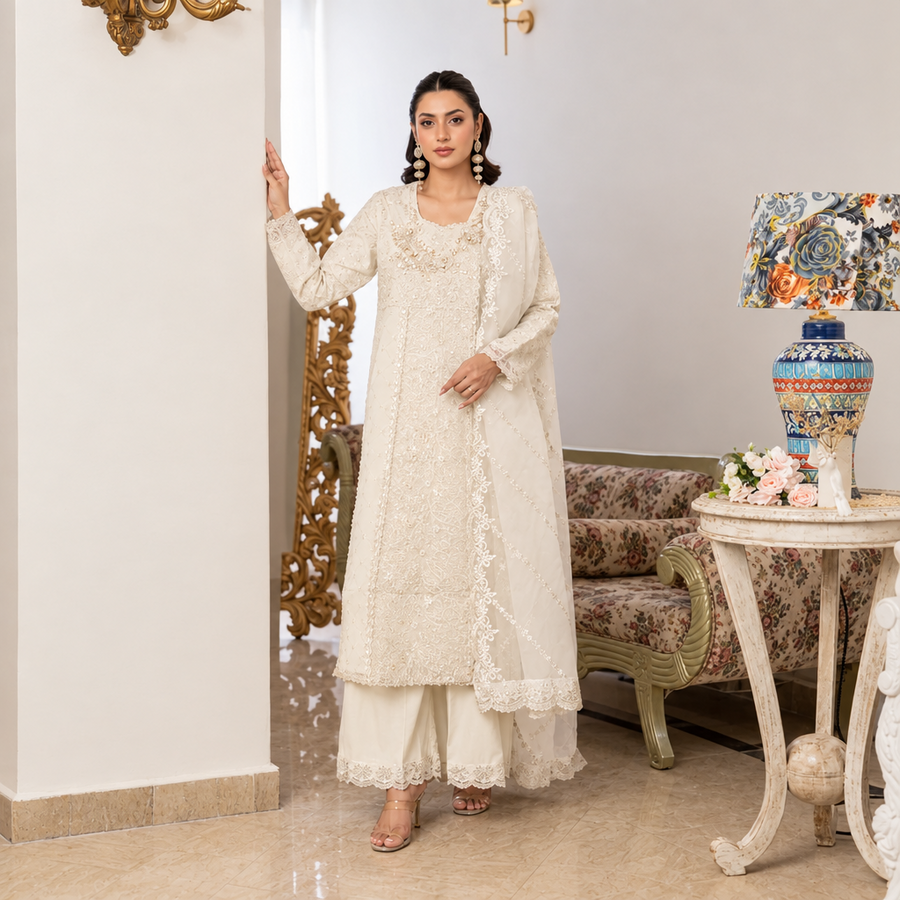 Manahil’s 3-Piece Stitched Luxury Wear Suit – Ivorette
