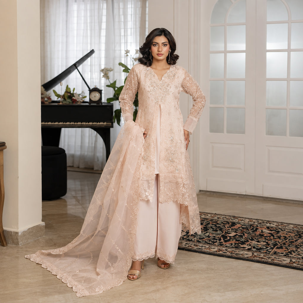 Manahils 3 Piece Stitched Luxury Wear Stitched Suit - Blush Radiance