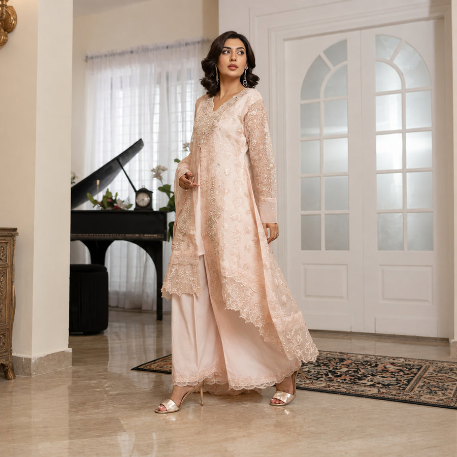Manahils 3 Piece Stitched Luxury Wear Stitched Suit - Blush Radiance