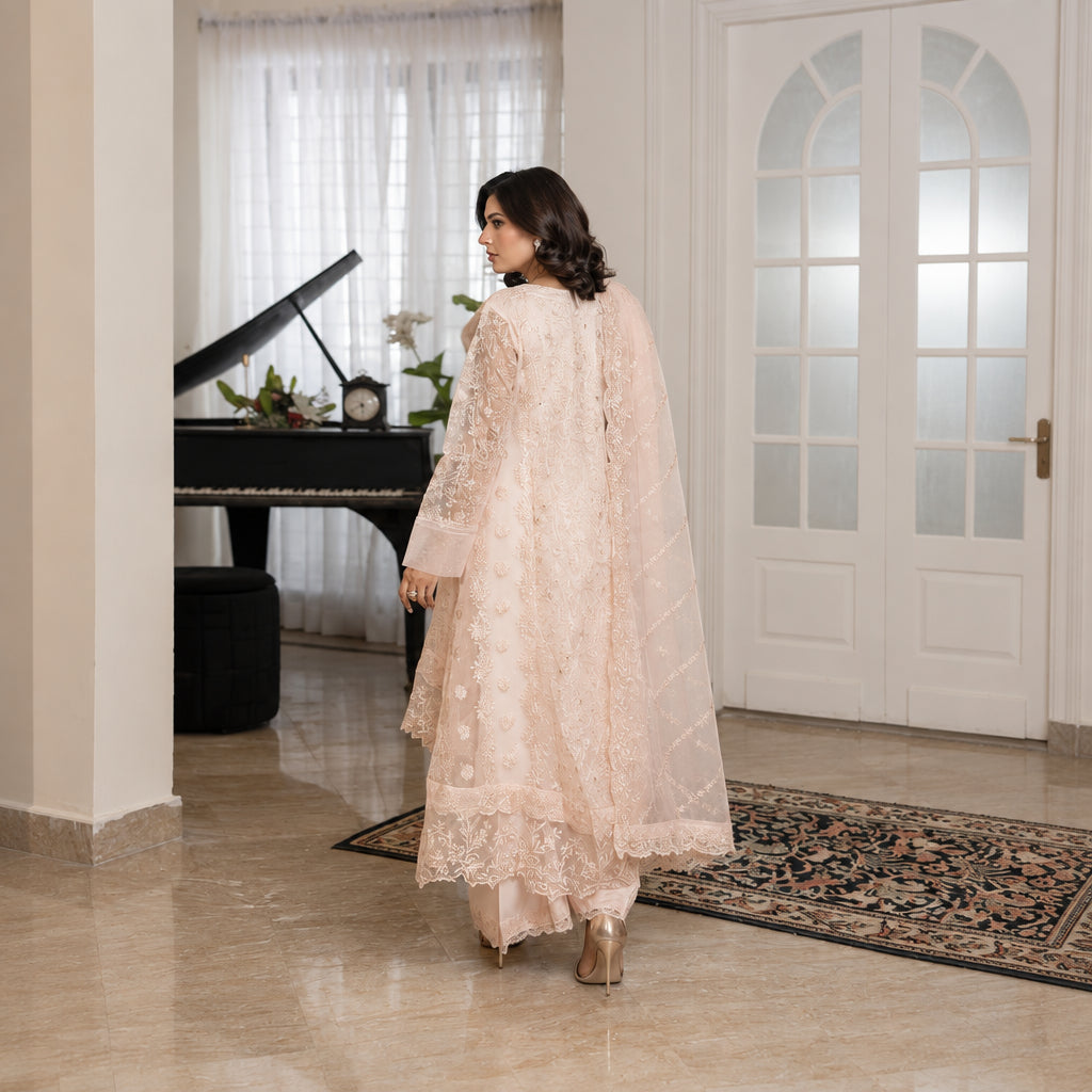 Manahils 3 Piece Stitched Luxury Wear Stitched Suit - Blush Radiance