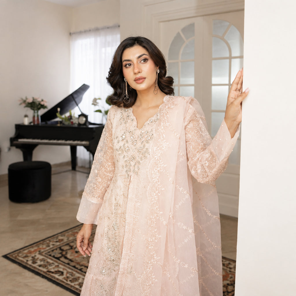 Manahils 3 Piece Stitched Luxury Wear Stitched Suit - Blush Radiance
