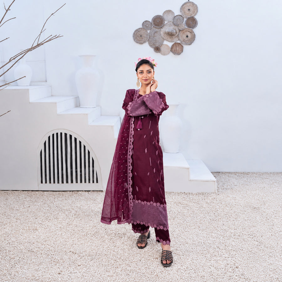 Nayab Studio 3 Piece Stitched Luxury Wear Suit - Amethyst