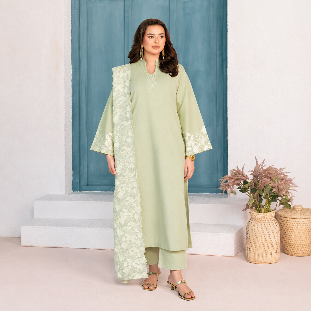 Divinely Crafted 3 piece Embroidered Stitched Suit