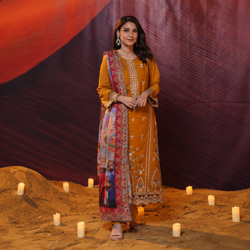 Nayab Studio 3 Piece Stitched Luxury Wear Suit - Sahara