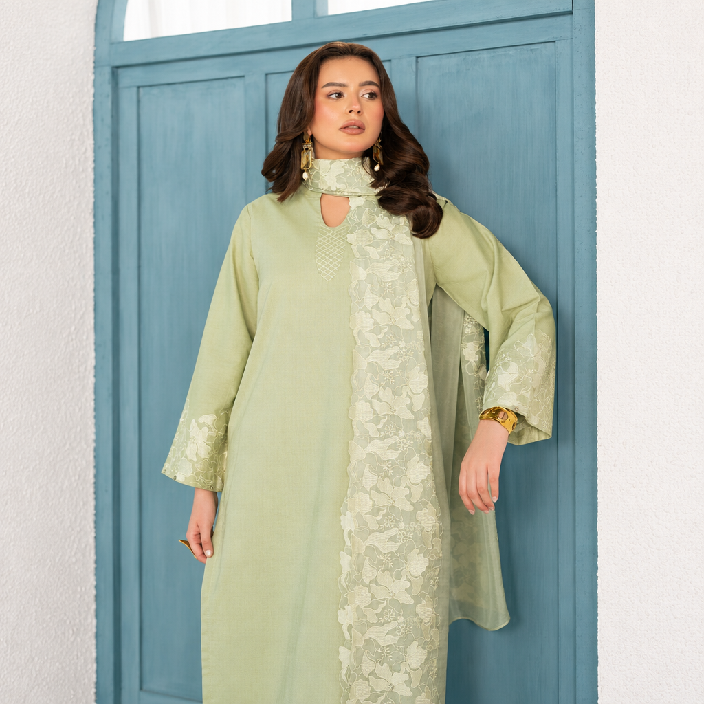 Divinely Crafted 3 piece Embroidered Stitched Suit