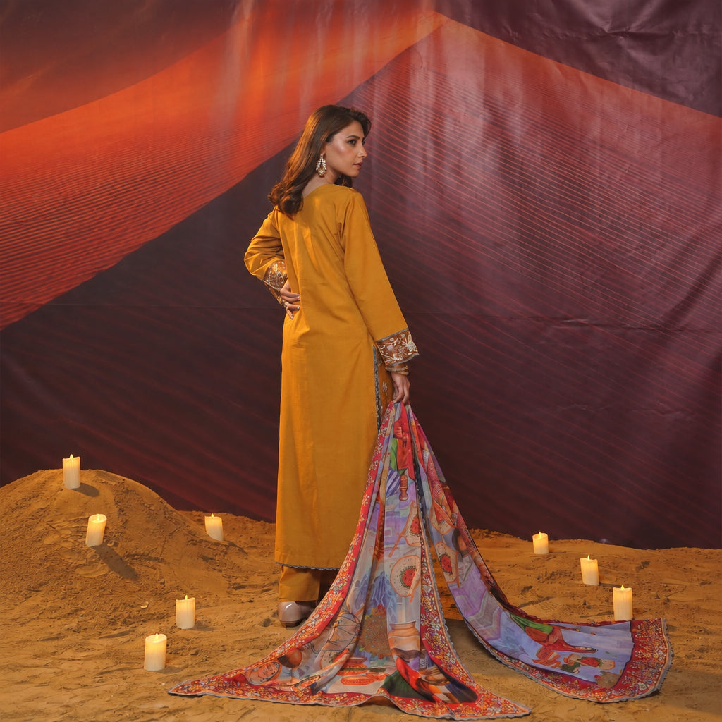 Nayab Studio 3 Piece Stitched Luxury Wear Suit - Sahara