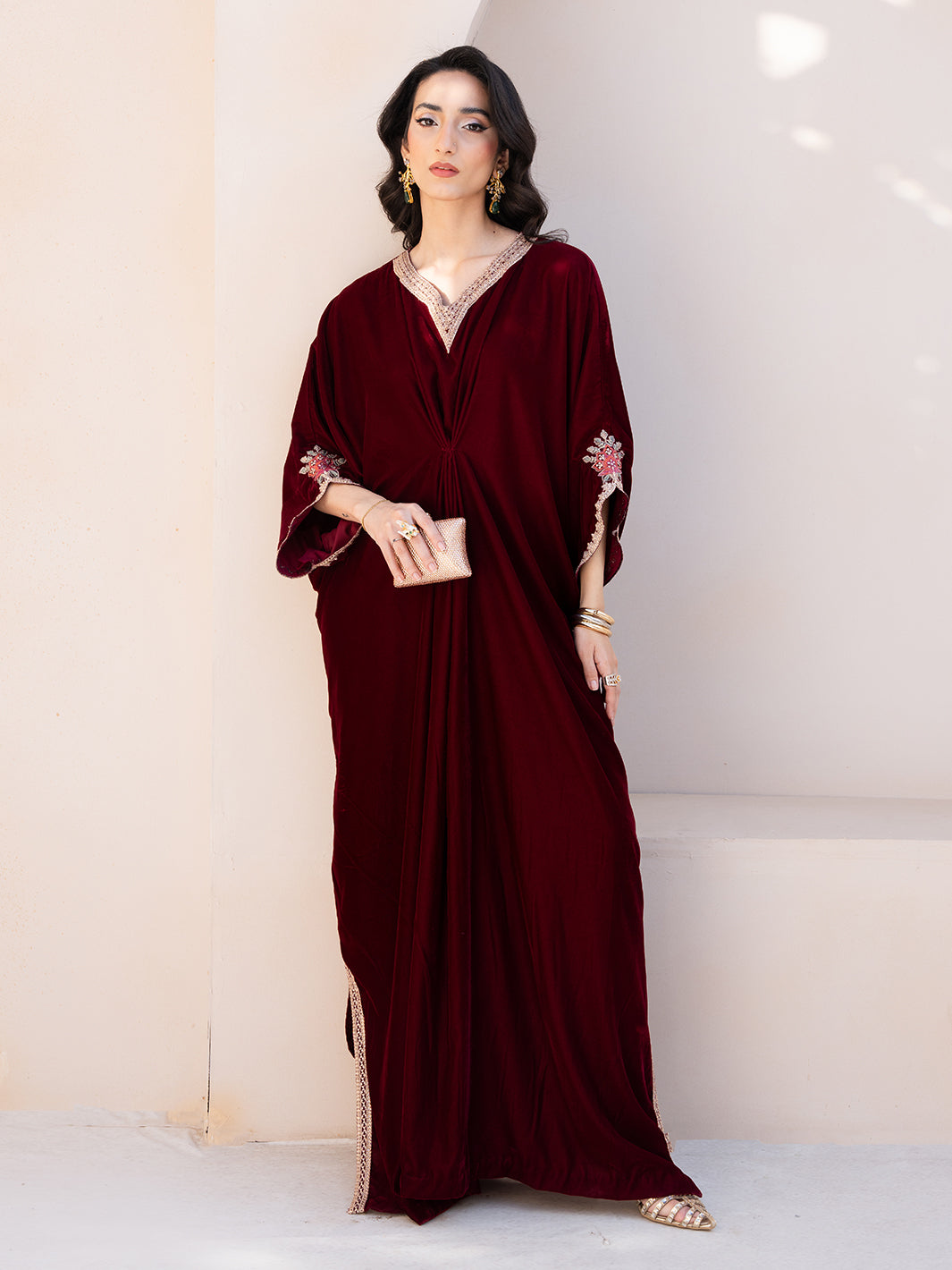 Izel Apparel 3 Piece Stitched Embroidered Suit Merlot