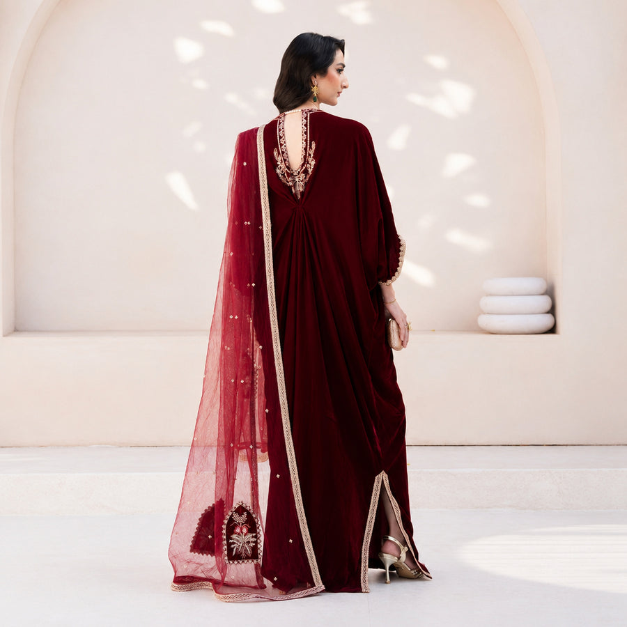 Izel Apparel 3 Piece Stitched Embroidered Suit Merlot