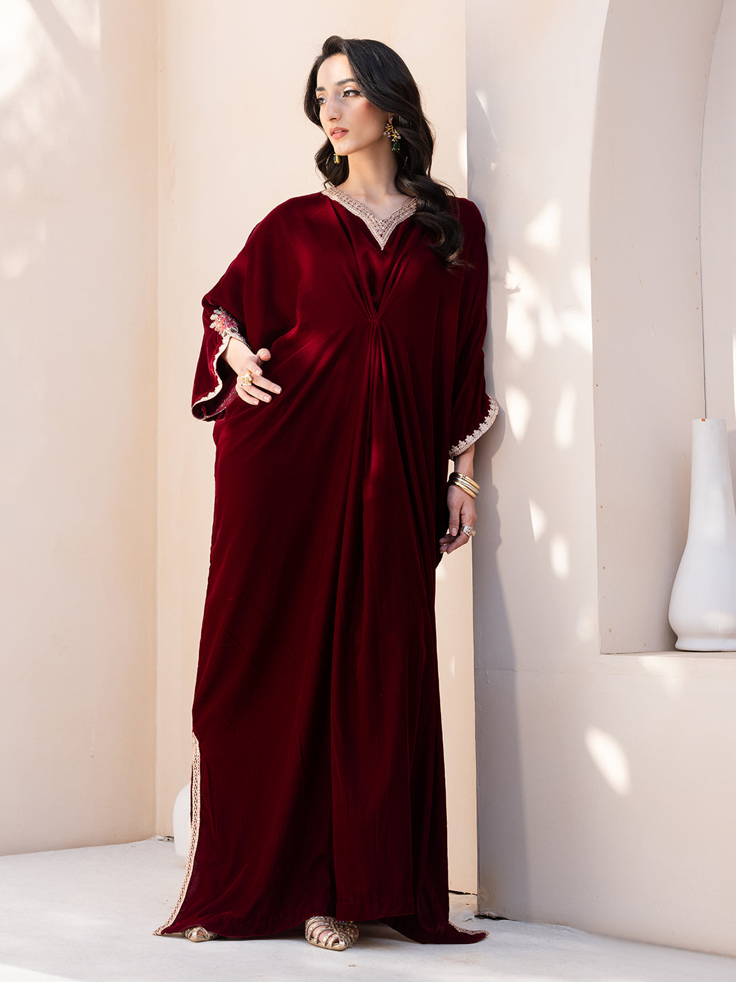 Izel Apparel 3 Piece Stitched Embroidered Suit Merlot