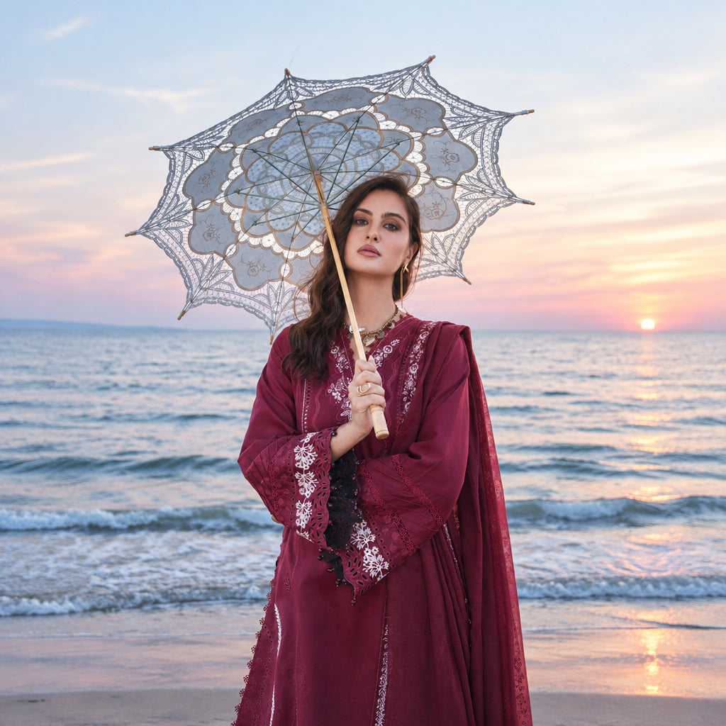 Izel Apparel 3 Piece Unstitched Embroidered Suit Rose
