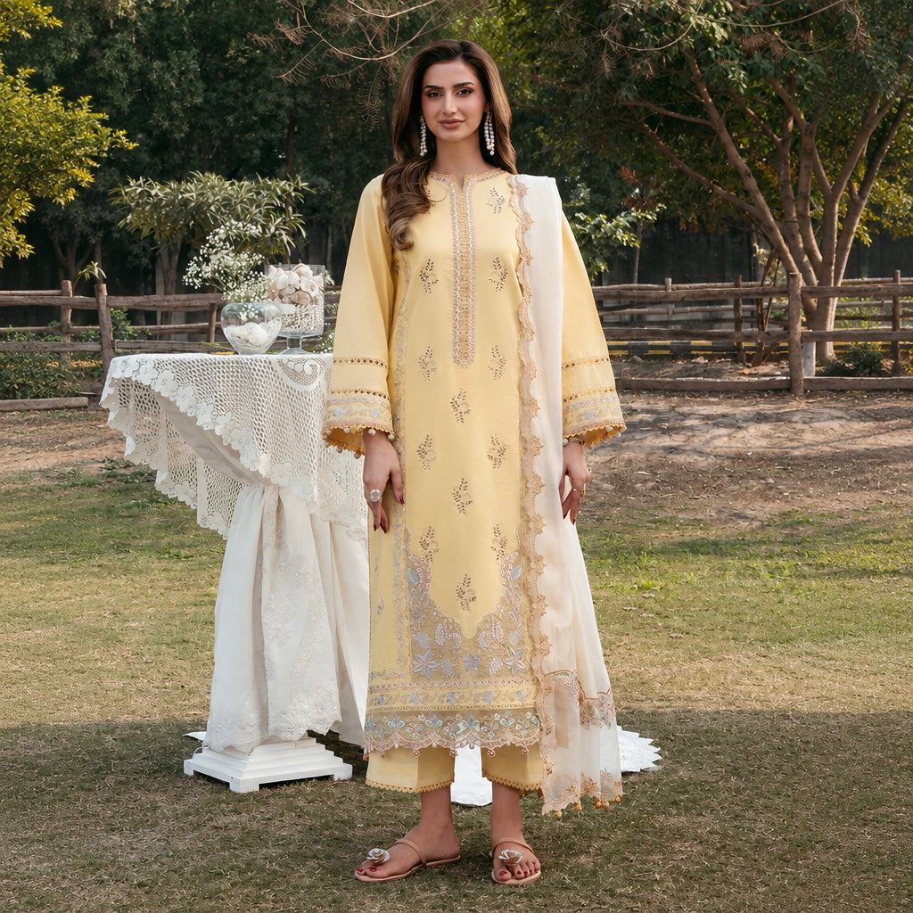 Izel Apparel 3 Piece Unstitched Embroidered Suit Roohi