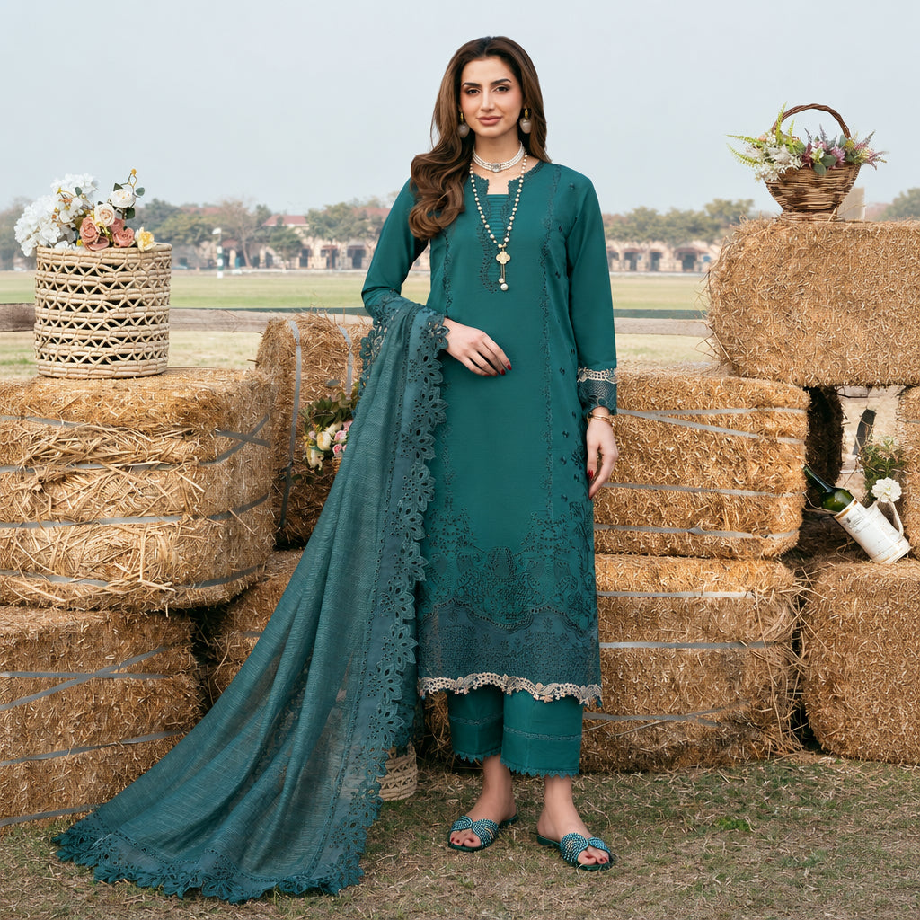 Izel Apparel 3 Piece Unstitched Embroidered Suit Shehnai