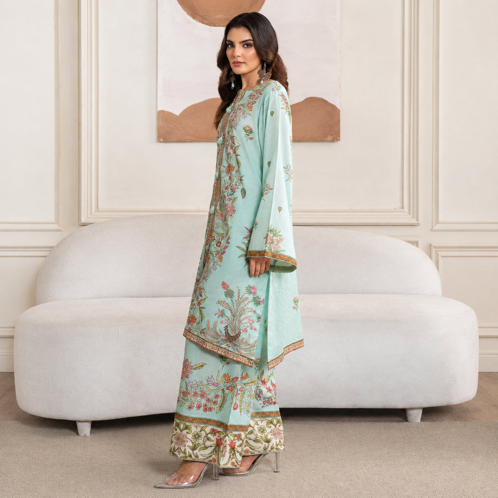 Meerak Stitched 2 Piece Printed Suit - Lotus