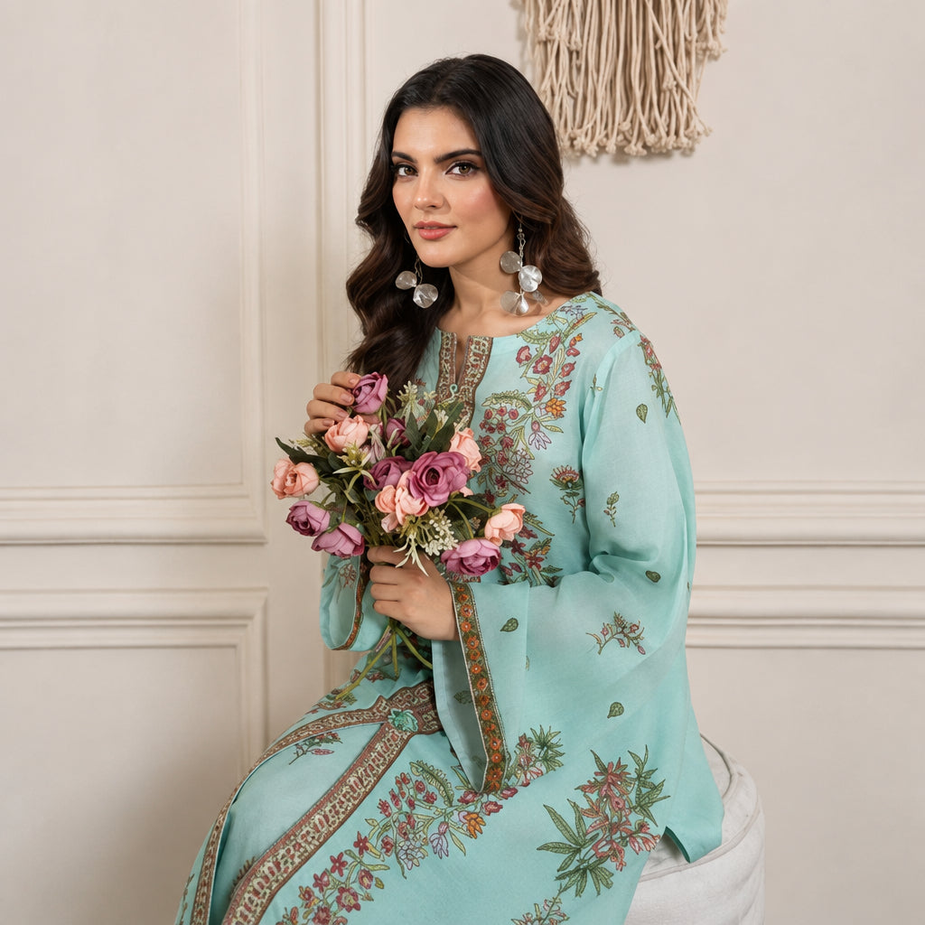 Meerak Stitched 2 Piece Printed Suit - Lotus
