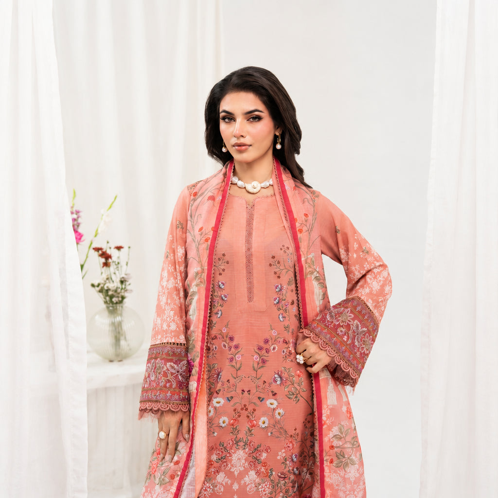 Meerak Stitched 3 piece Embroidered Suit - Eva