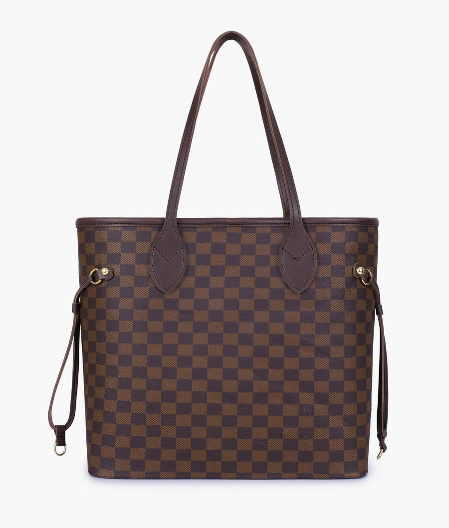 Lyana Checkered Tote Dark Brown