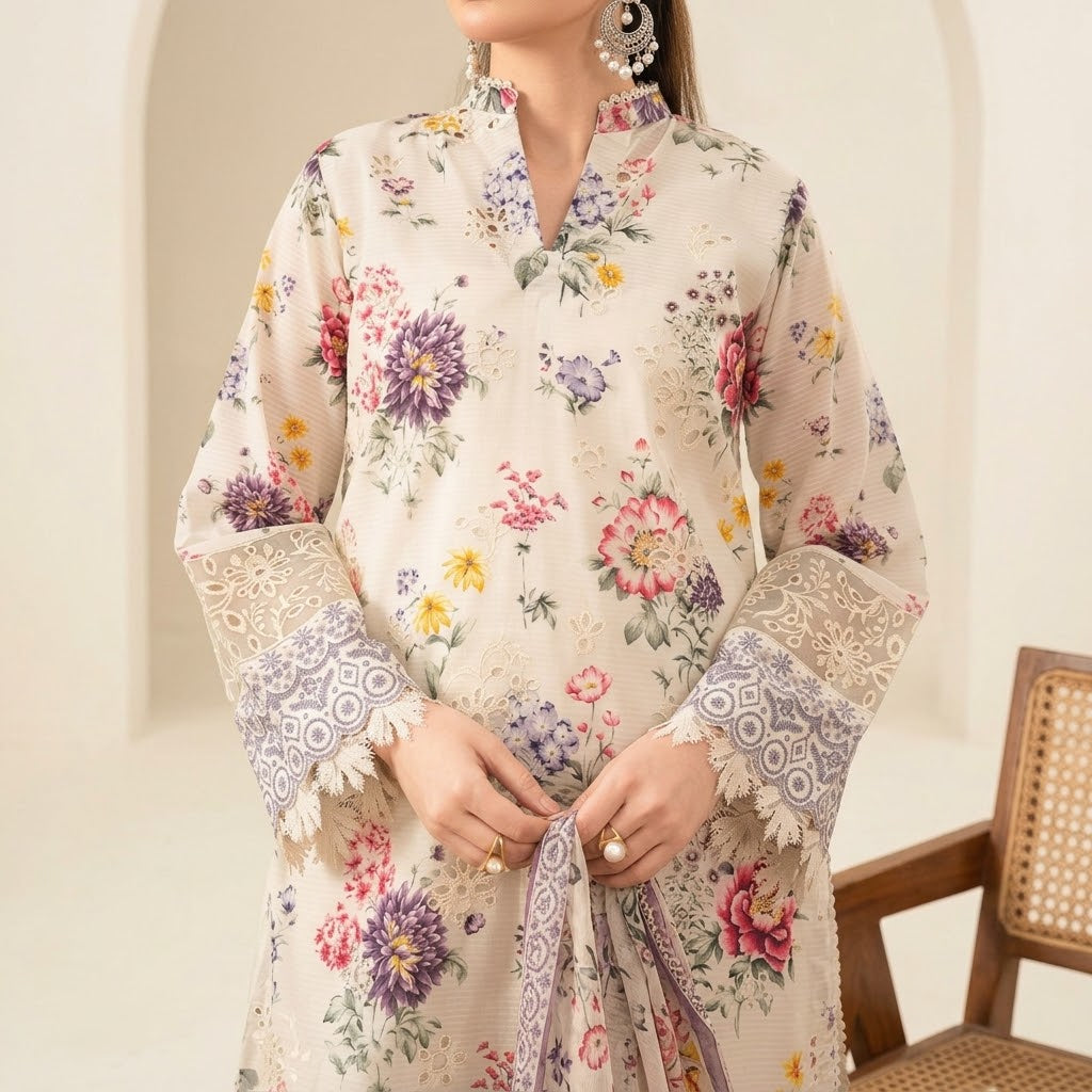 Meerak Stitched 3 piece Embroidered Suit - DL-01