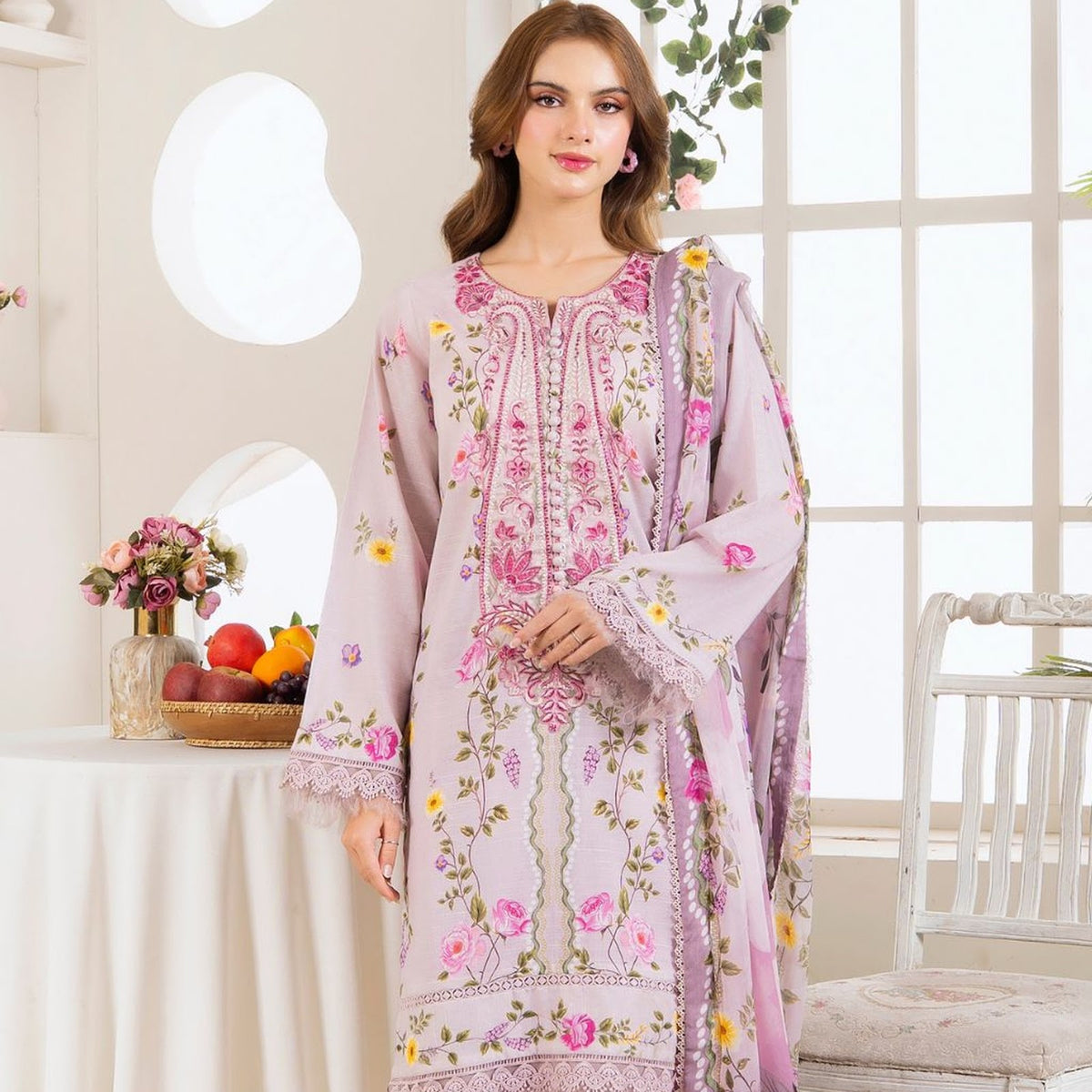 Meerak Stitched 3 piece Embroidered Suit - Calista