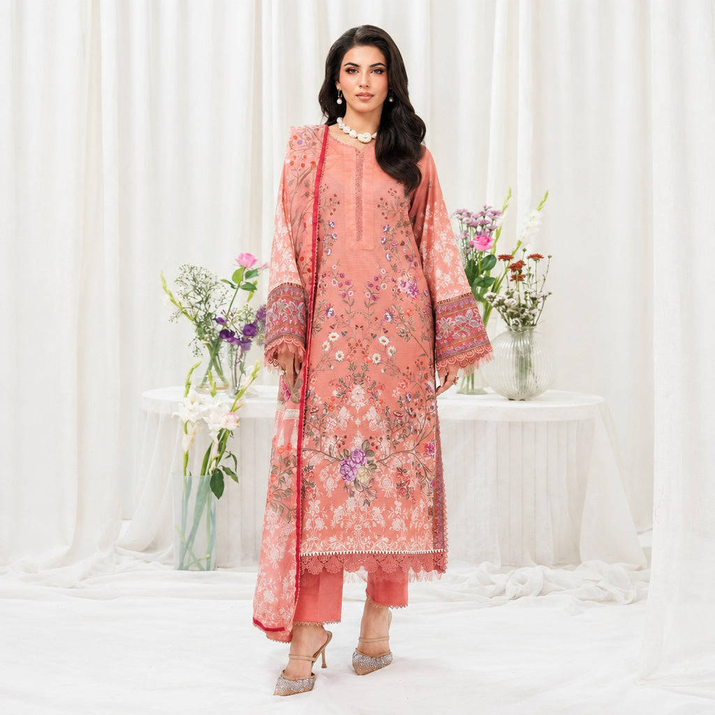 Meerak Stitched 3 piece Embroidered Suit - Eva