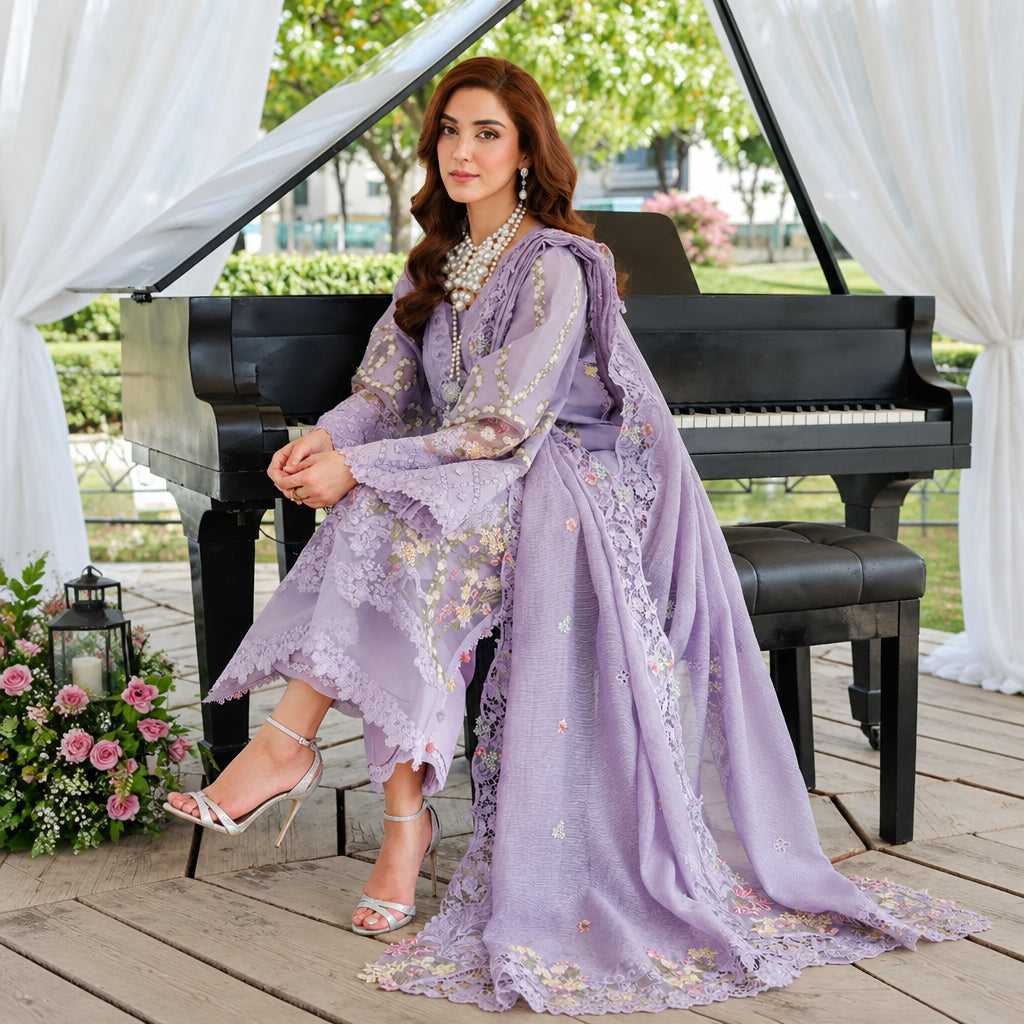 Turbo Light 3 Piece Unstitched Heavy Embroidered Chickan Kari Lawn Suit