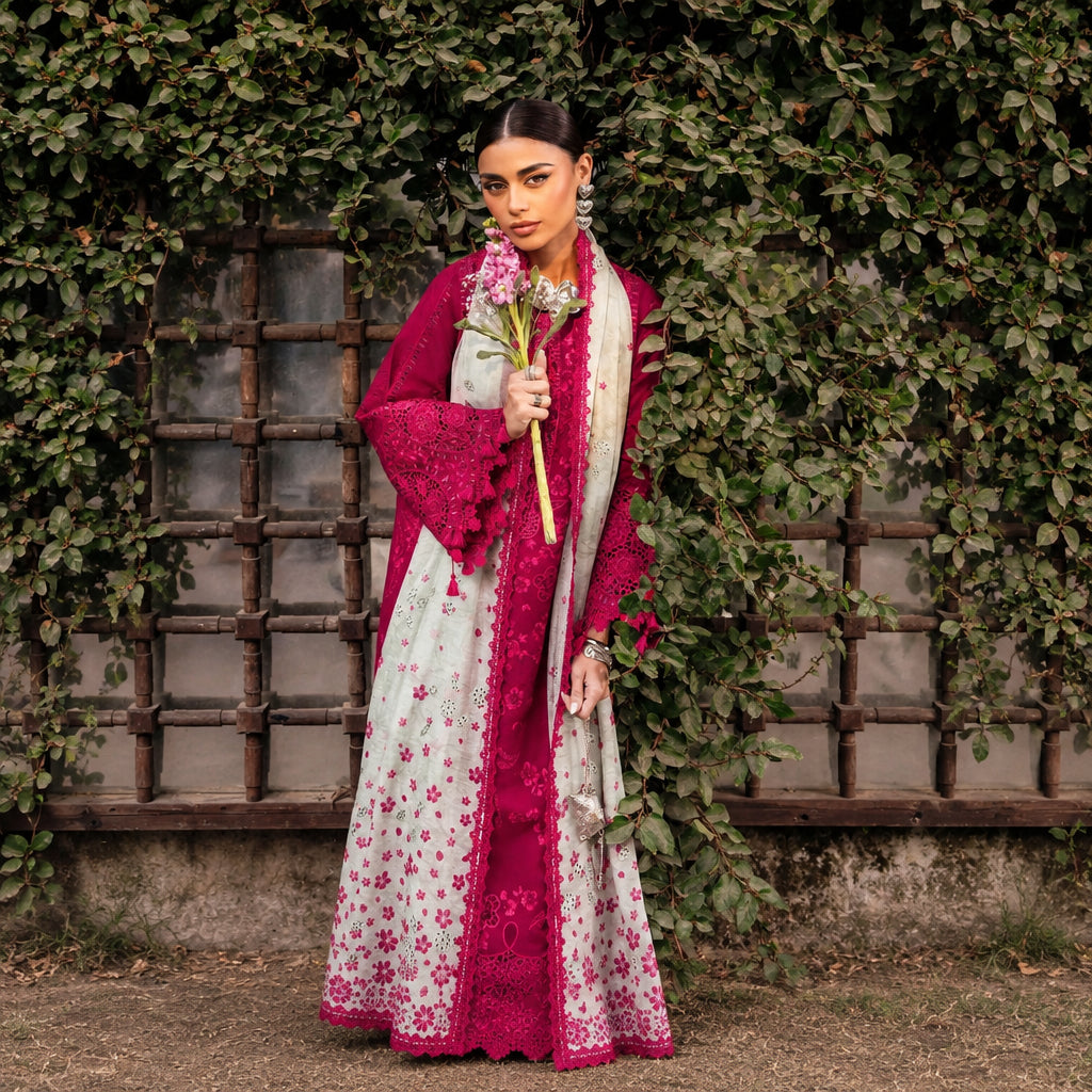 Turbo Light 3 Piece Unstitched Heavy Embroidered Chickan Kari Lawn Suit