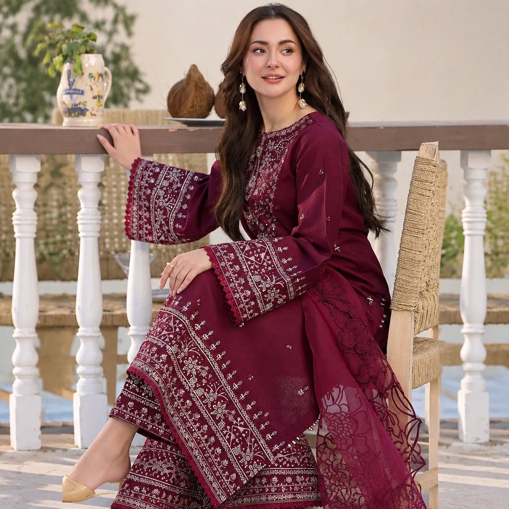 Turbo Light 3 Piece Unstitched Embroidered Lawn Suit